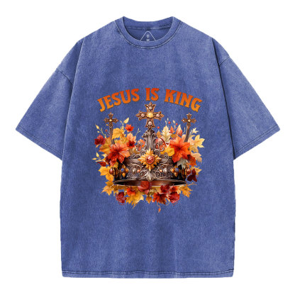 Jesus-Is-King-Autumn-Faith-Christian-Washed-T-Shirt-Blue+