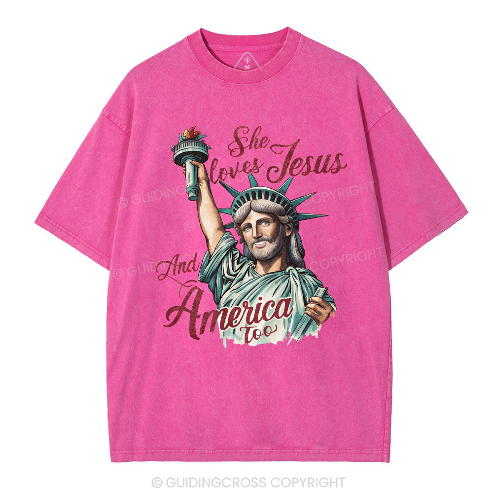 She Loves Jesus And America Christian Washed T-Shirt