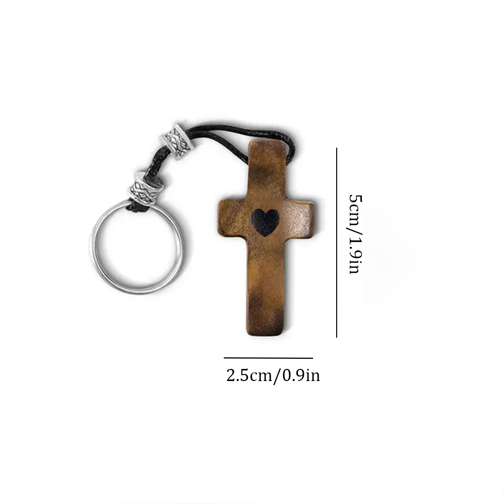Personalized Christian Walnut Wood Cross Keychain & Handheld Prayer Piece