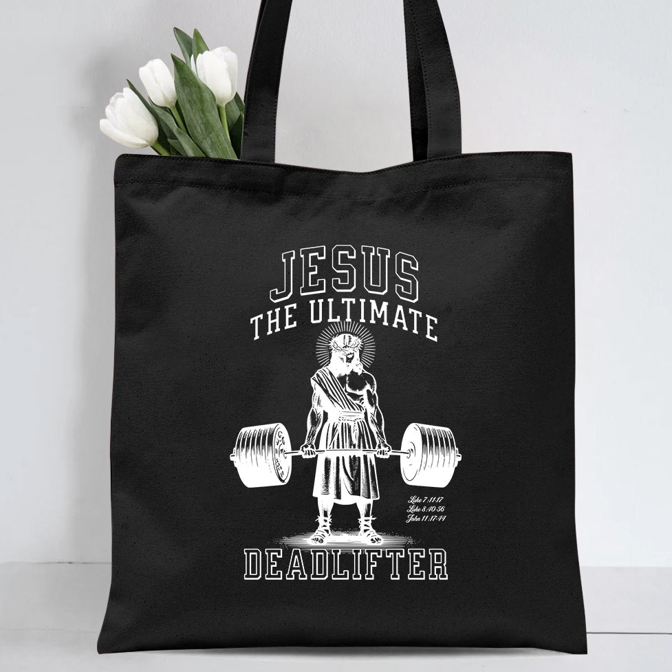 Jesus The Ultimate Deadlifter Christian Canvas Tote Bag