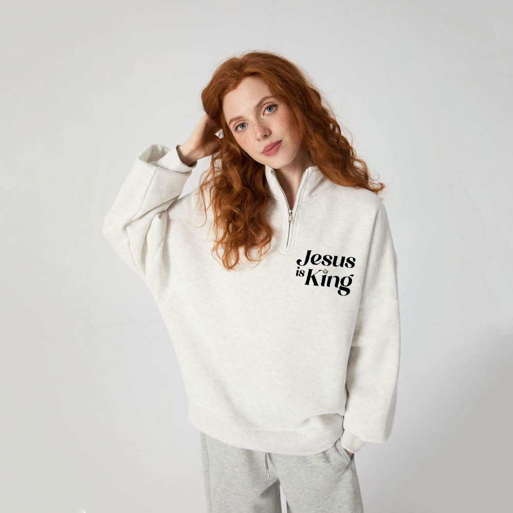 Jesus Is King Christian Half Zip Fleece Sweatshirt