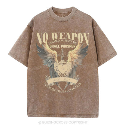 No Weapen Formed Against Me Christian Washed T- Shirt