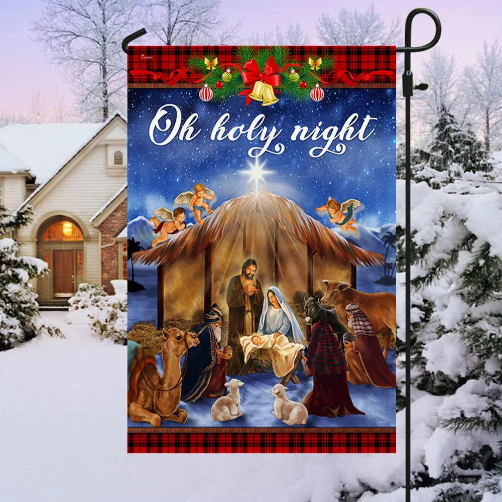 Nativity Scene Oh Holy Night Jesus Was Born Christmas Flag