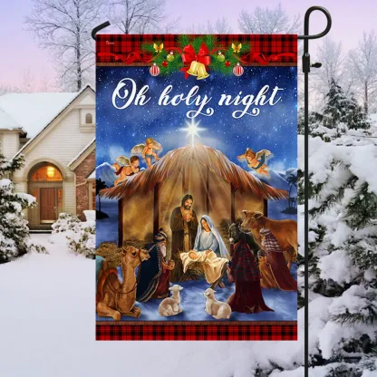 Nativity Scene Oh Holy Night Jesus Was Born Christmas Flag