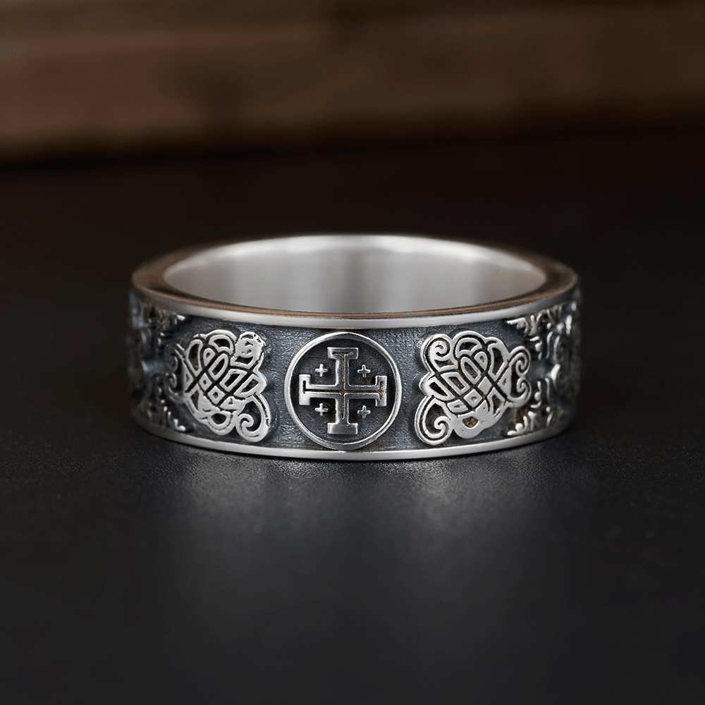 Jerusalem Cross Christian Sterling Silver Band Ring