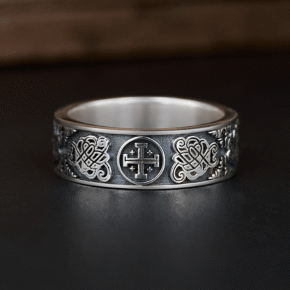 Jerusalem Cross Christian Sterling Silver Band Ring