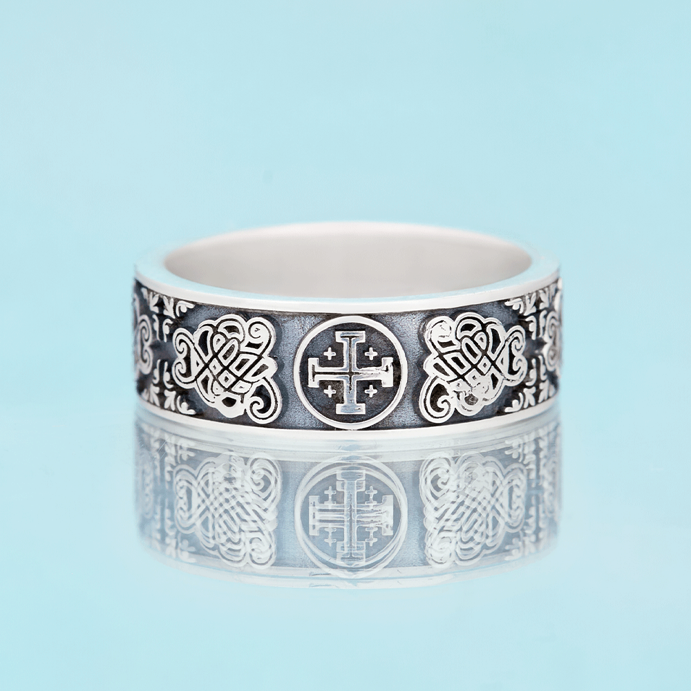 Jerusalem Cross Christian Sterling Silver Band Ring