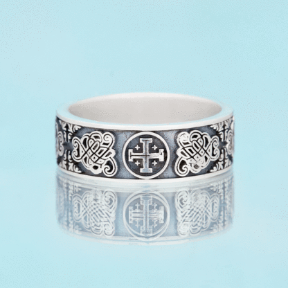 Jerusalem Cross Christian Sterling Silver Band Ring