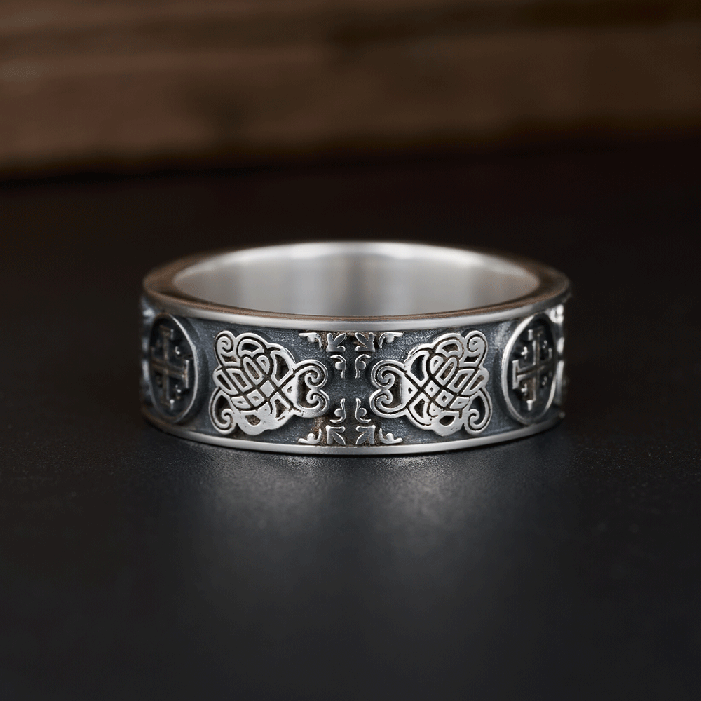 Jerusalem Cross Christian Sterling Silver Band Ring