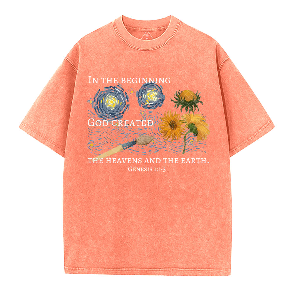 In The Beginning God Created Christian Washed T-Shirt