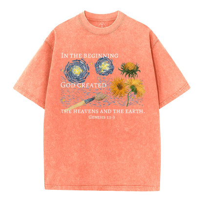 In The Beginning God Created Christian Washed T-Shirt