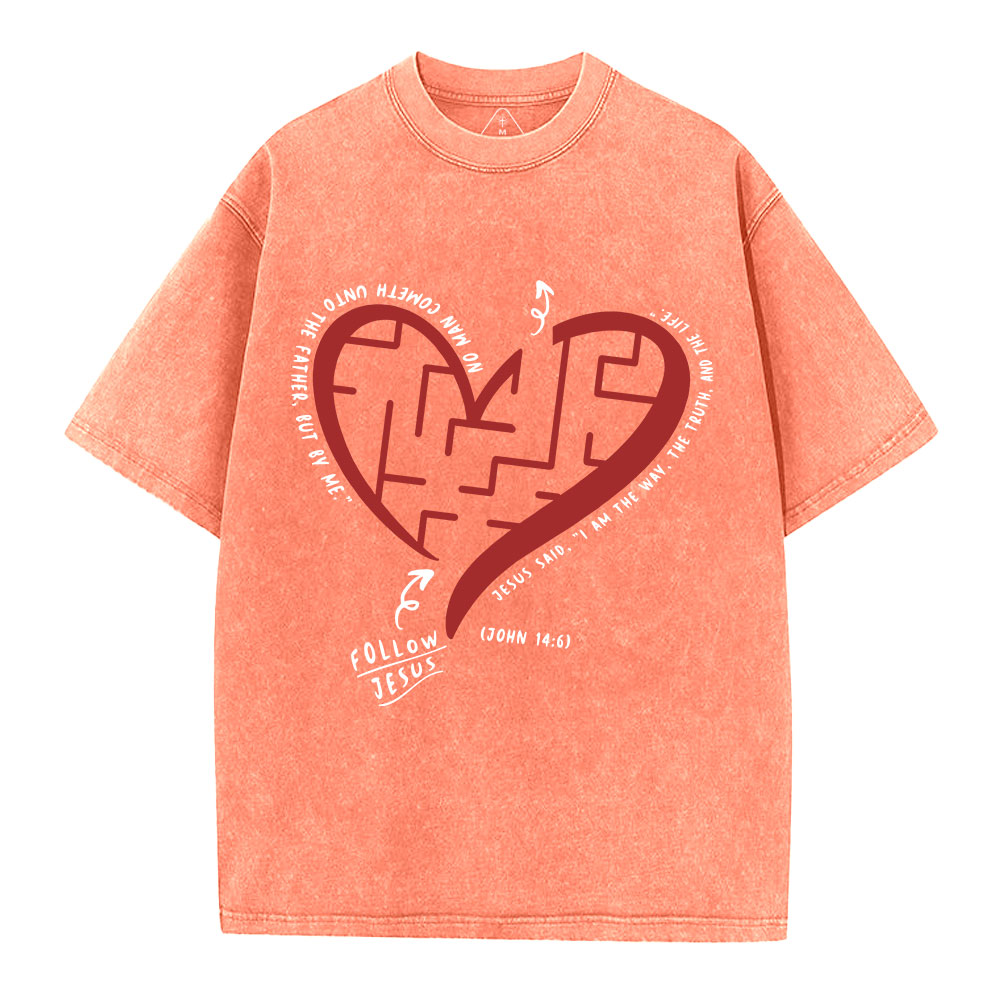 Follow Jesus Heart Christian Washed T-Shirt
