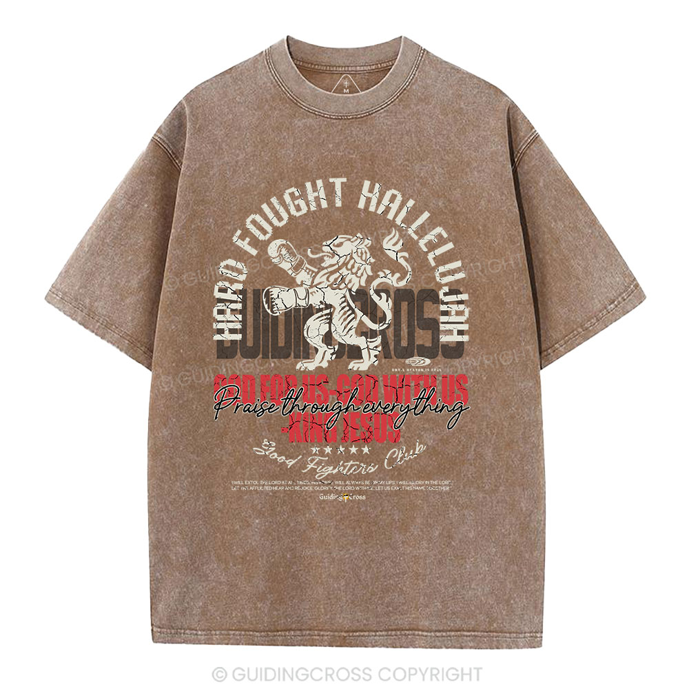 Hard Fought Hallelujah Boxing Lion Christian Washed T-Shirt