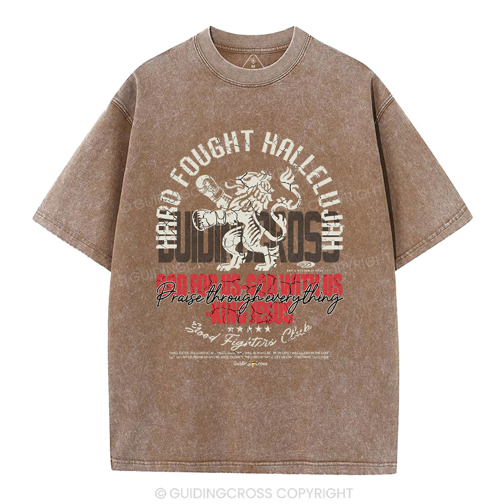 Hard Fought Hallelujah Boxing Lion Christian Washed T-Shirt