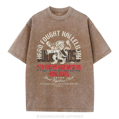 Hard Fought Hallelujah Boxing Lion Christian Washed T-Shirt