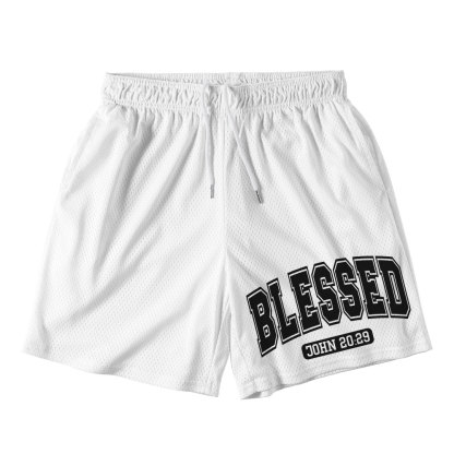 Blessed White Christian Mesh Shorts