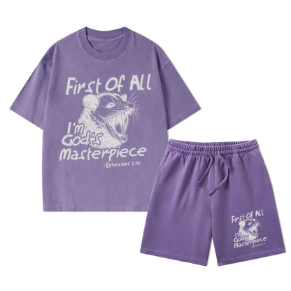 First Of All I'm God's Masterpiece Christian Washed T-Shirt & Shorts
