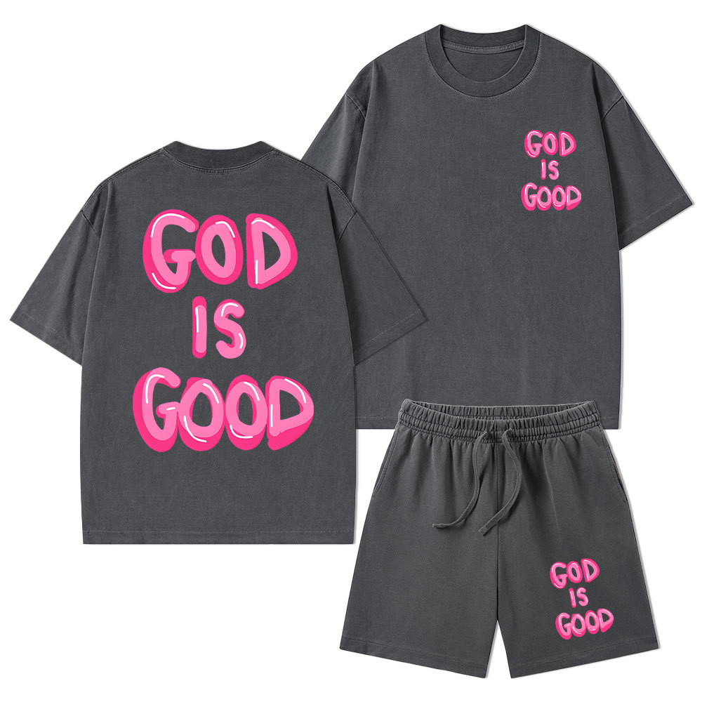 God Is Good Christian Washed T-Shirt & Shorts