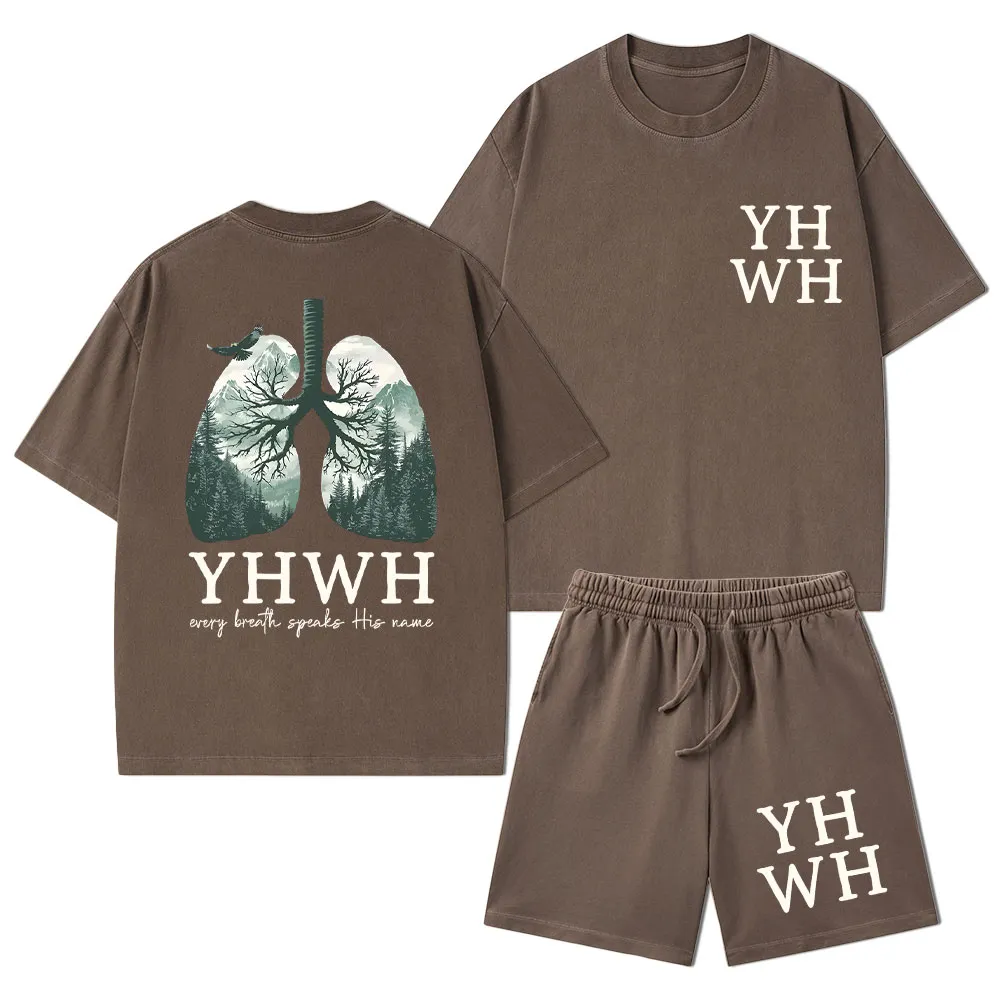 YHWH Nature Lung Christian Washed T-Shirt & Shorts