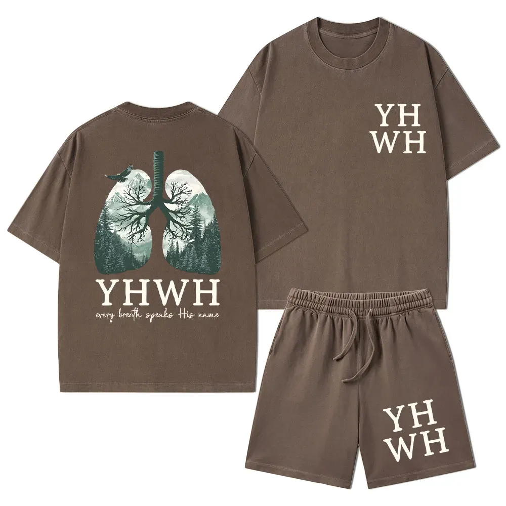YHWH Nature Lung Christian Washed T-Shirt & Shorts