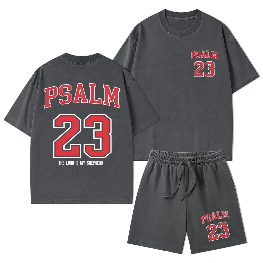 Psalm 23 Christian Washed T-Shirt & Shorts