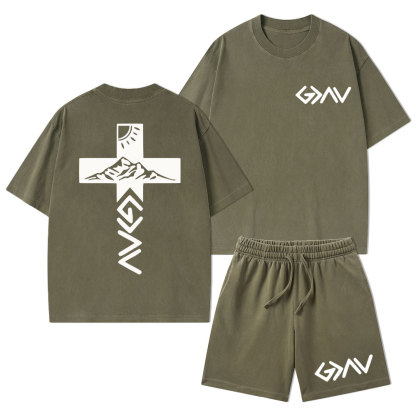 God Is Greater Than The Highs And Lows Christian Washed T-Shirt & Shorts