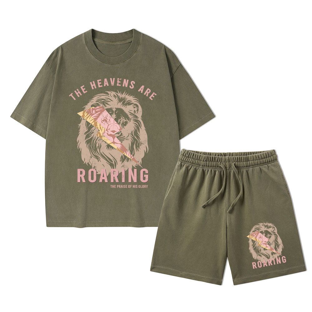 The Heavens Are Roaring Christian Washed T-Shirt & Shorts