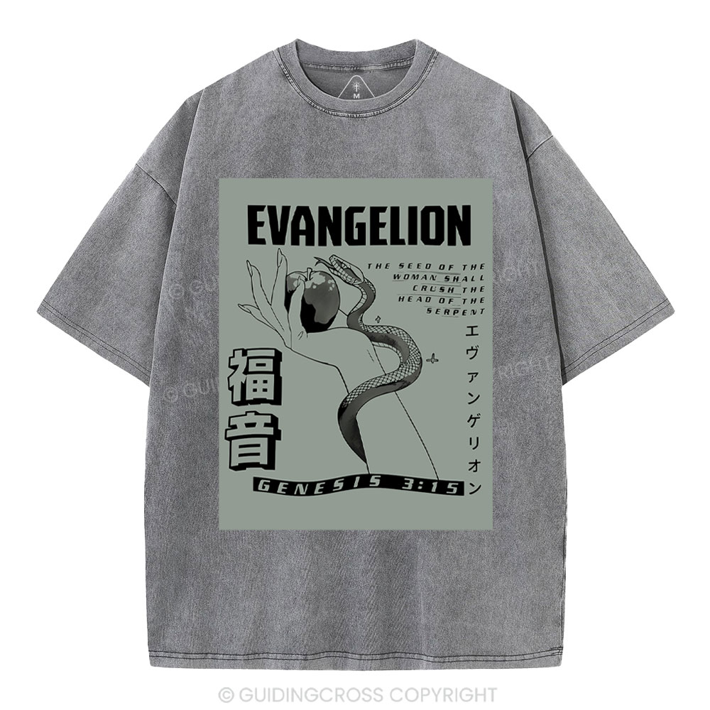 Evangelion Chirstian Washed T-Shirt Sale - GuidingCross