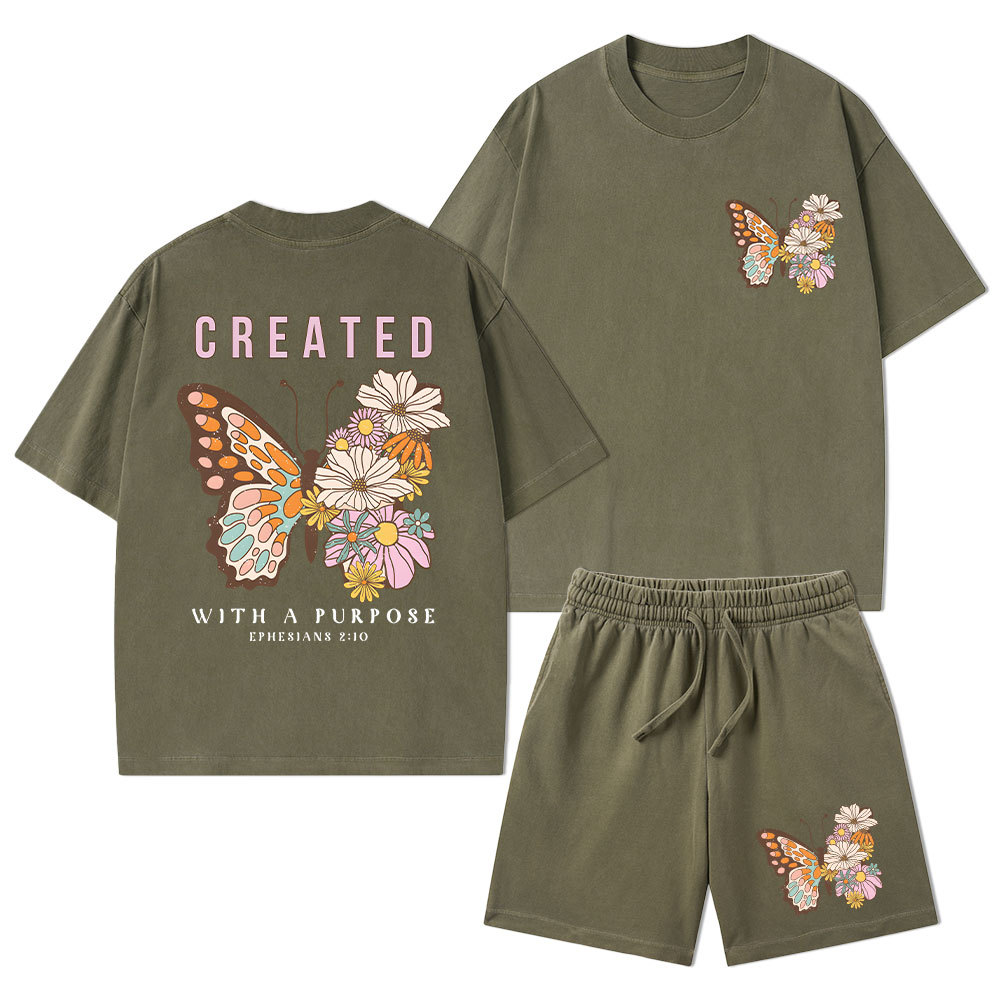 Created With Purpose Christian Washed T-Shirt & Shorts