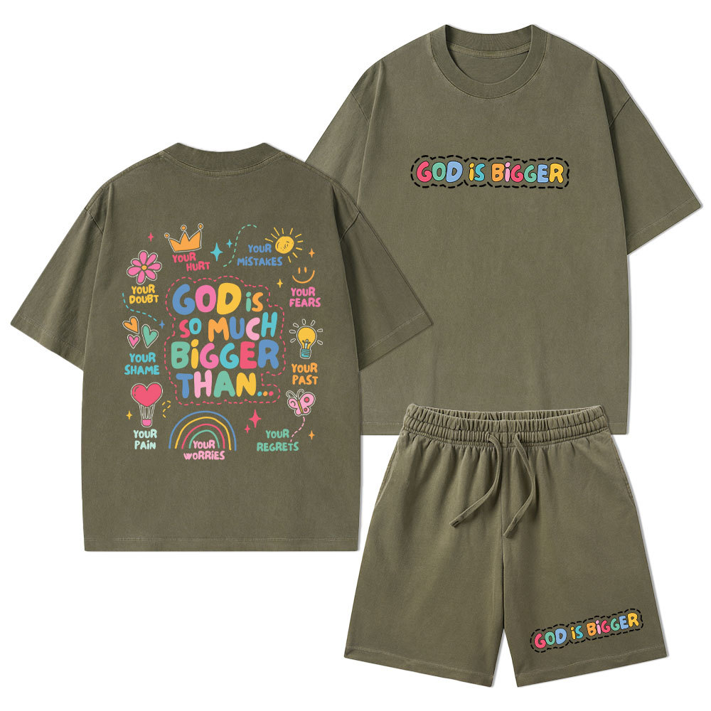 God Is Bigger Christian Washed T-Shirt & Shorts