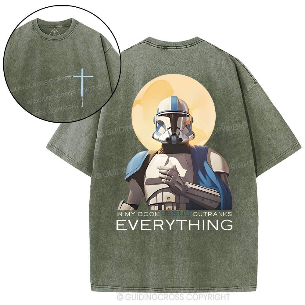 In My Book Jesus Outranks Everything Christian Washed T-Shirt