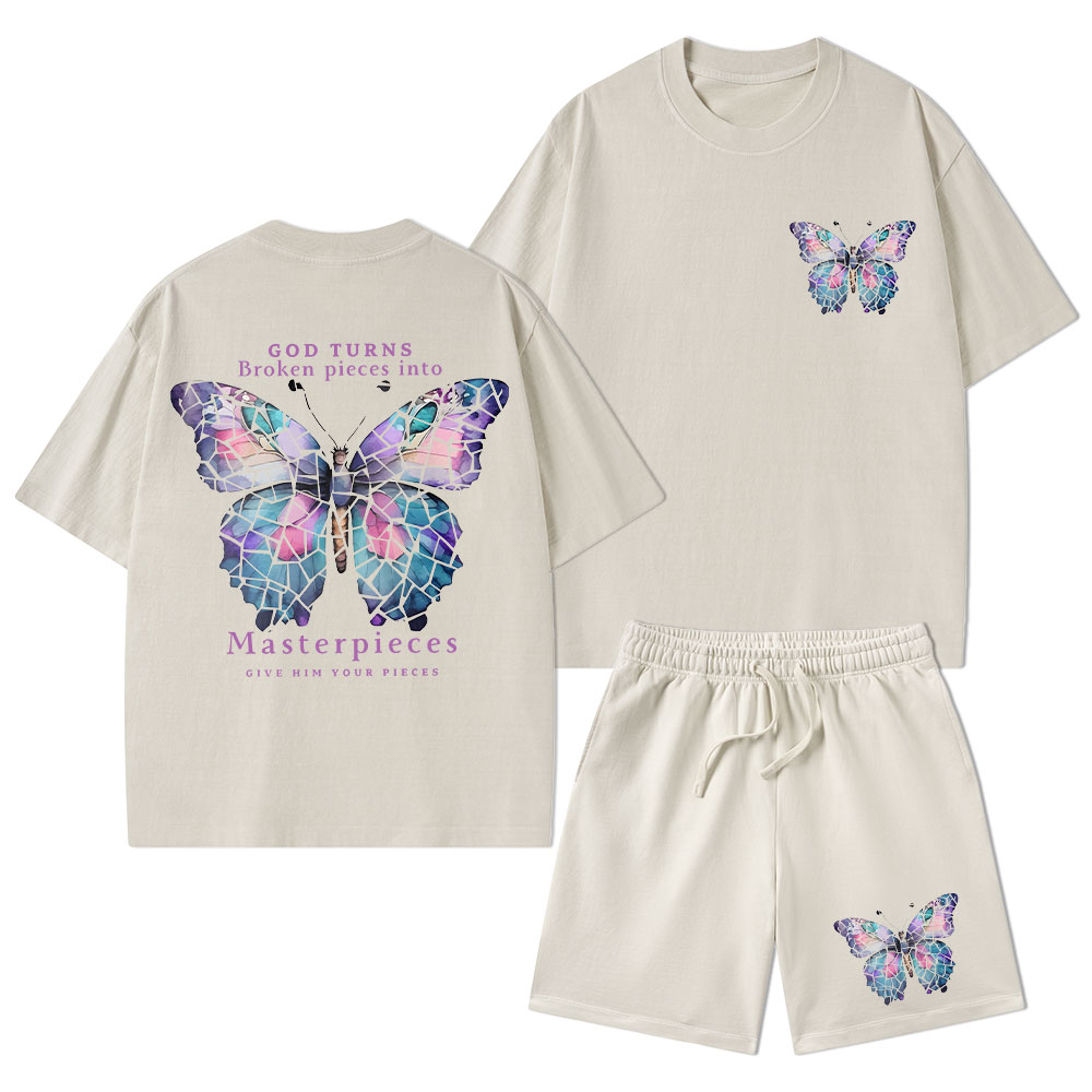 God Turns Broken Pieces Into Masterpieces Christian Washed T-Shirt & Shorts
