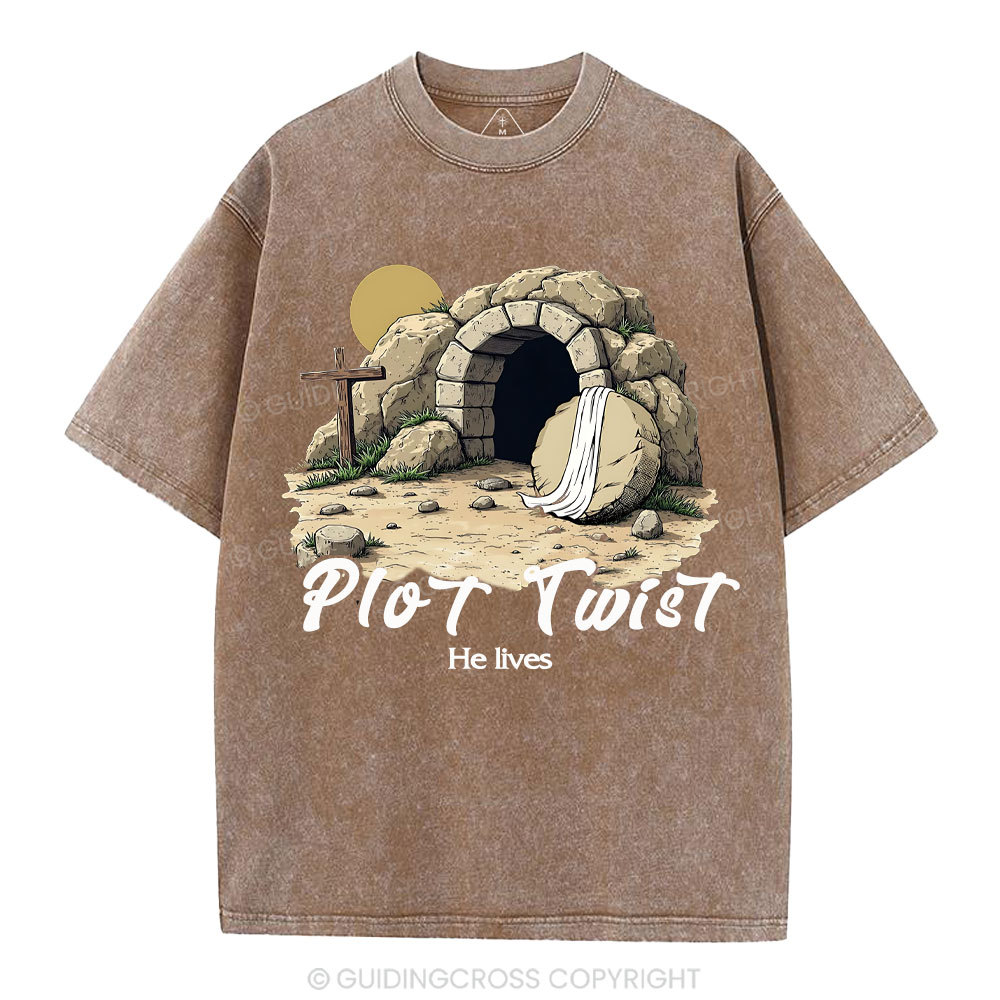 Plot Twist He lives Retro Christian Washed T-Shirt