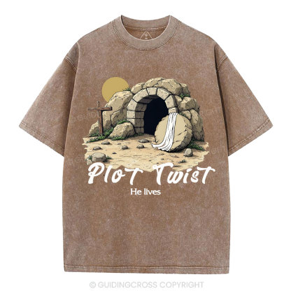 Plot Twist He lives Retro Christian Washed T-Shirt