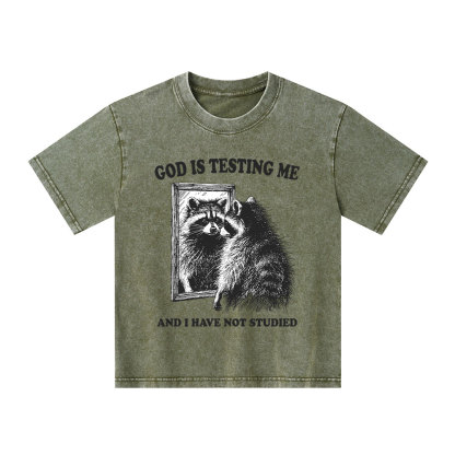 God Is Testing Me And I Have Not Studied Kid Washed T-Shirt