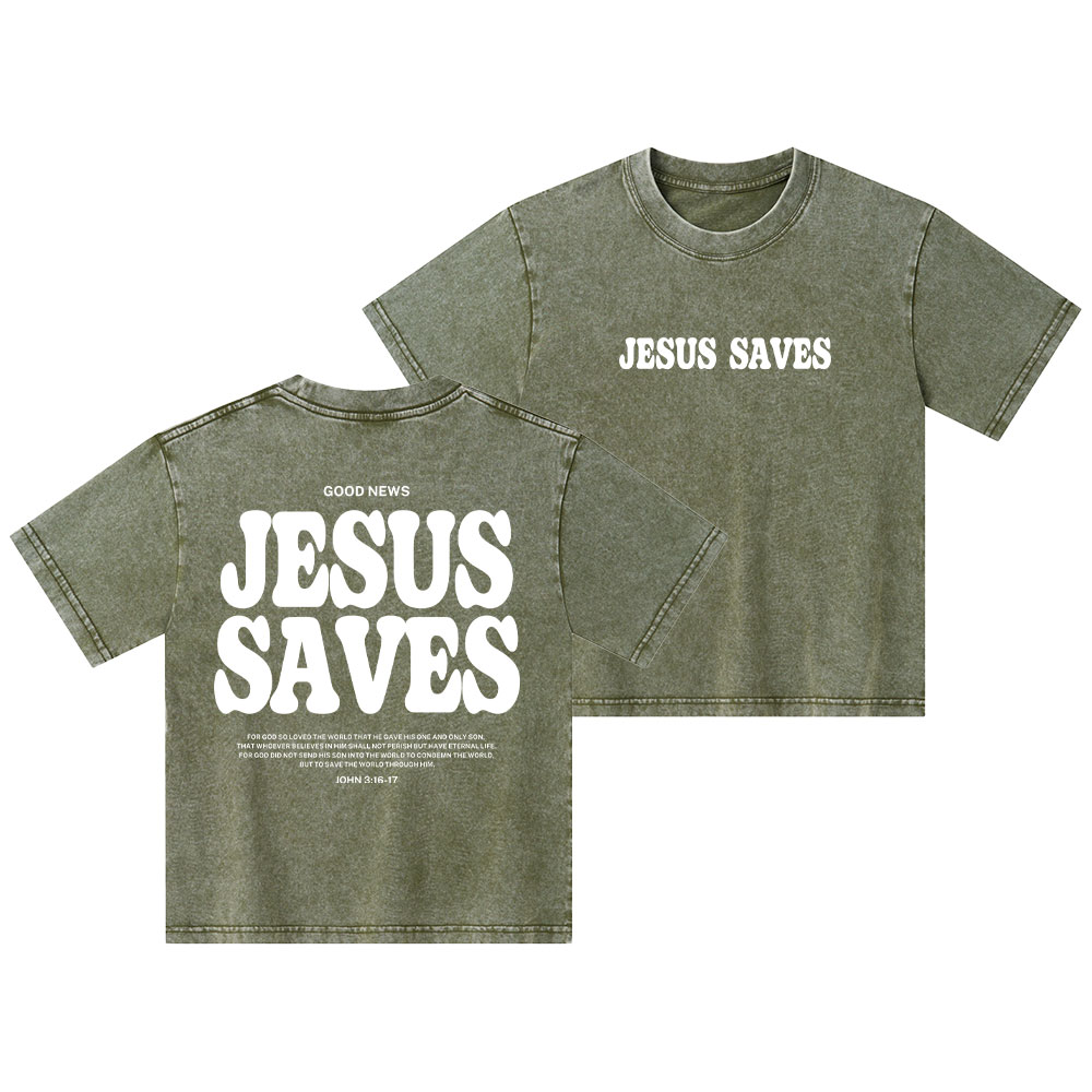 Jesus Saves Kid Washed T-Shirt