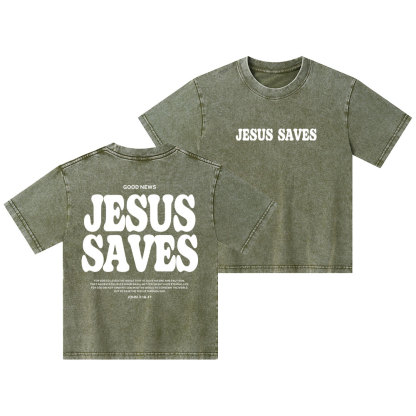 Jesus Saves Kid Washed T-Shirt