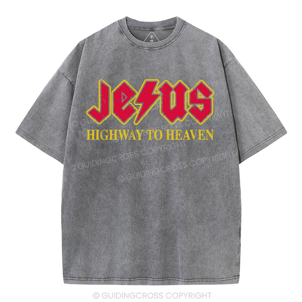 Jesus Highway To Heaven Christian Washed T-Shirt