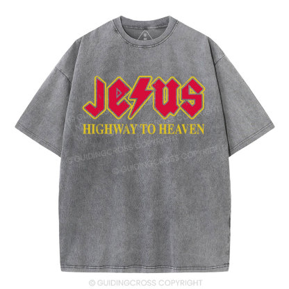 Jesus Highway To Heaven Christian Washed T-Shirt