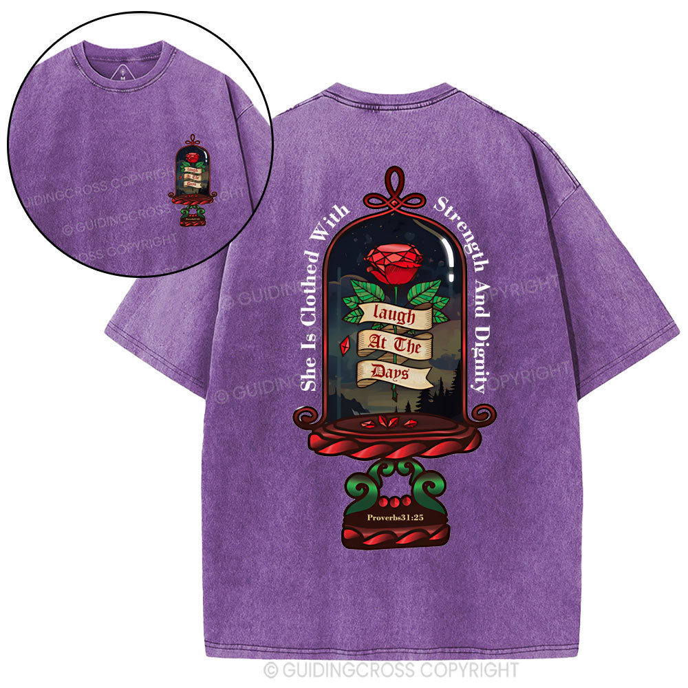 She Is Clothed With Strength And Dignity Christian Washed T-Shirt