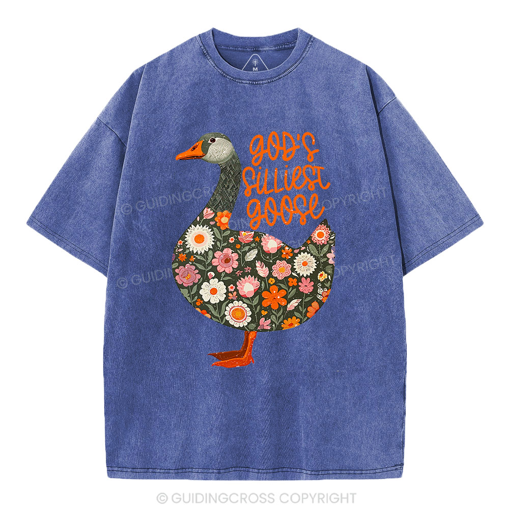 God's Silliest Goose Floral Christian Washed T-Shirt