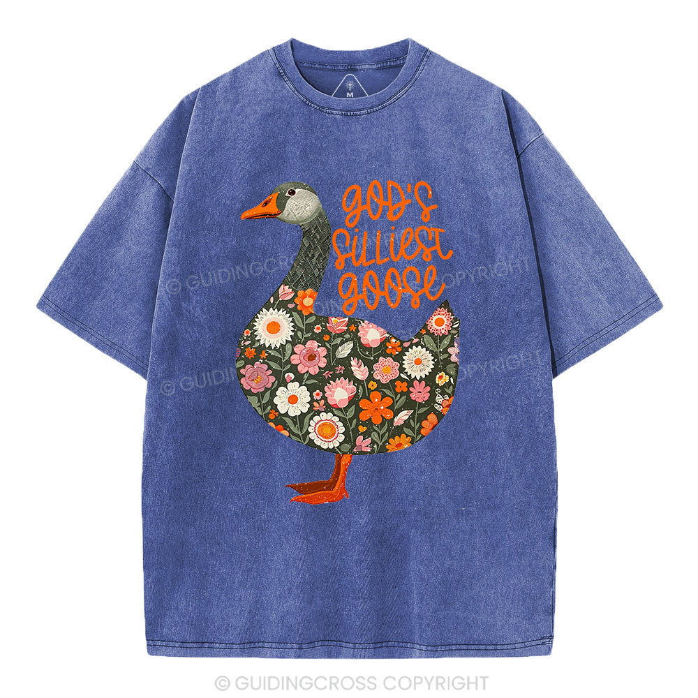 God's Silliest Goose Floral Christian Washed T-Shirt