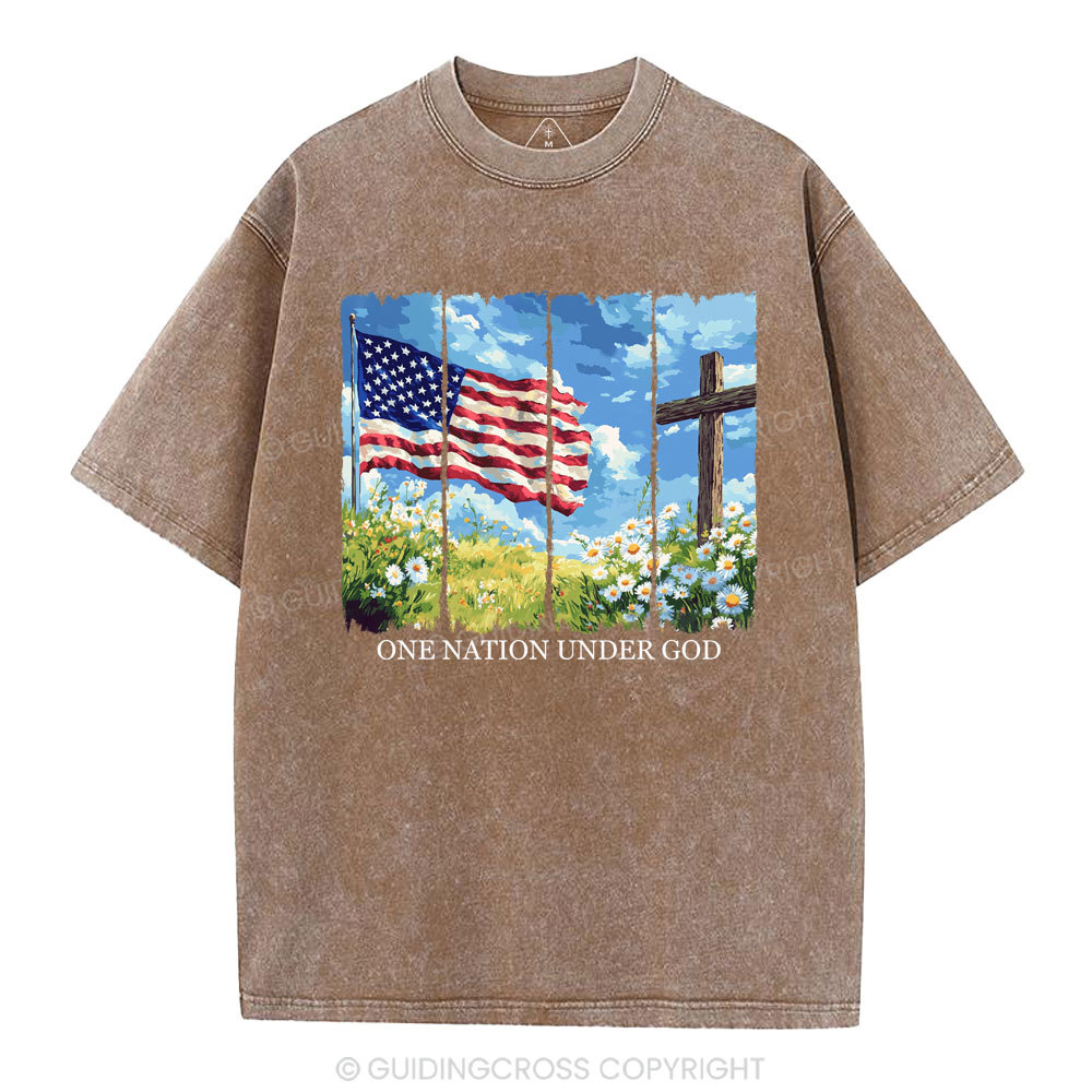 One Nation Under God Cross Christian Washed T-Shirt