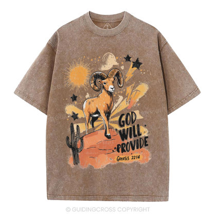 God Will Provide Christian Washed T-Shirt