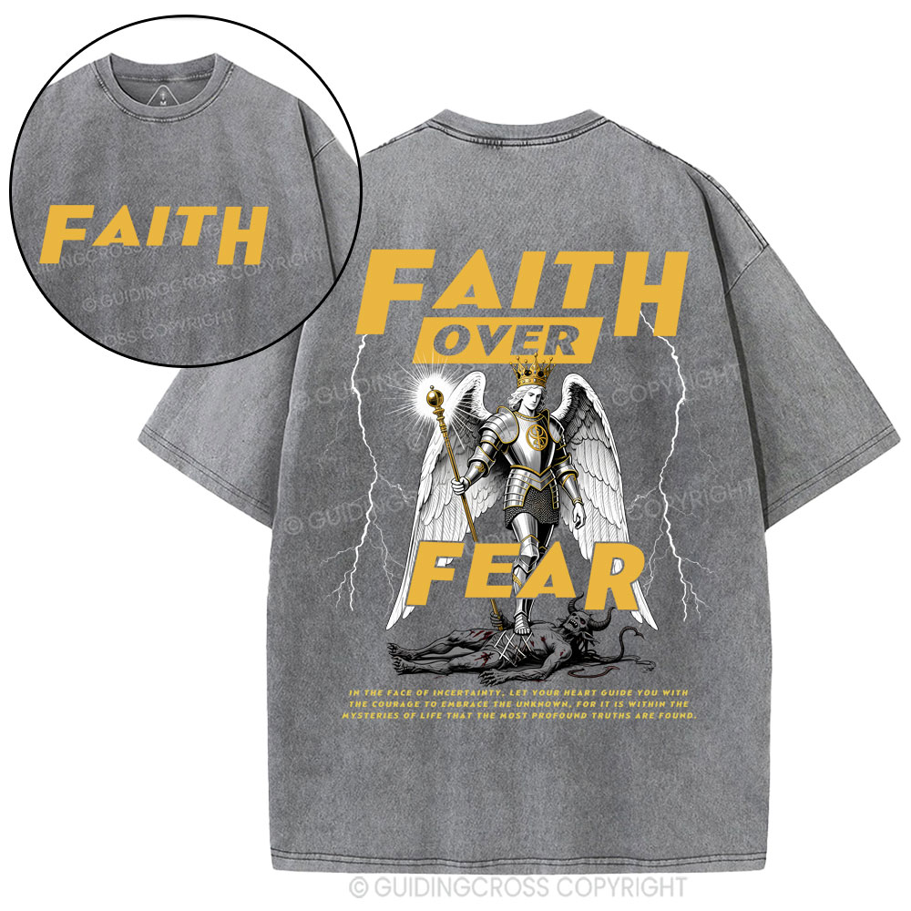 Faith Over Fear Angel Christian Washed T-shirt