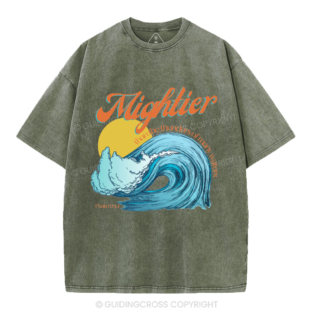 Mightier Than The Thunders Of Many Water Christian Washed T-Shirt