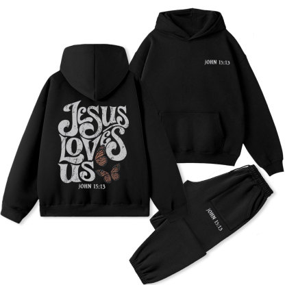 Jesus Loves Us Christian Premium Fleece Hoodie Set