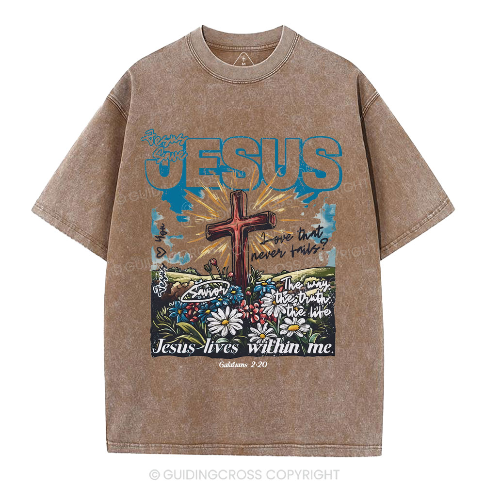 Jesus Lives Within Me Christian Washed T-Shirt