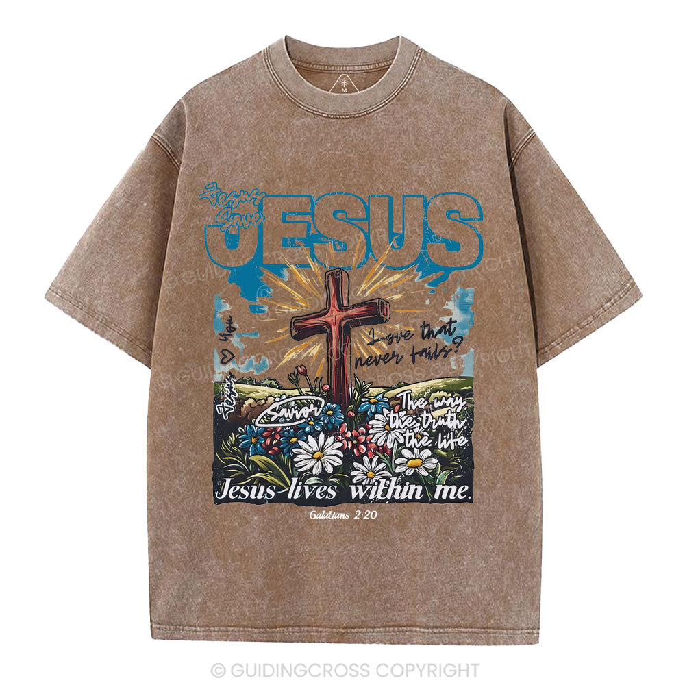Jesus Lives Within Me Christian Washed T-Shirt