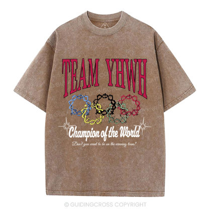 Team YHWH Champion Of The World Christian Washed T-Shirt